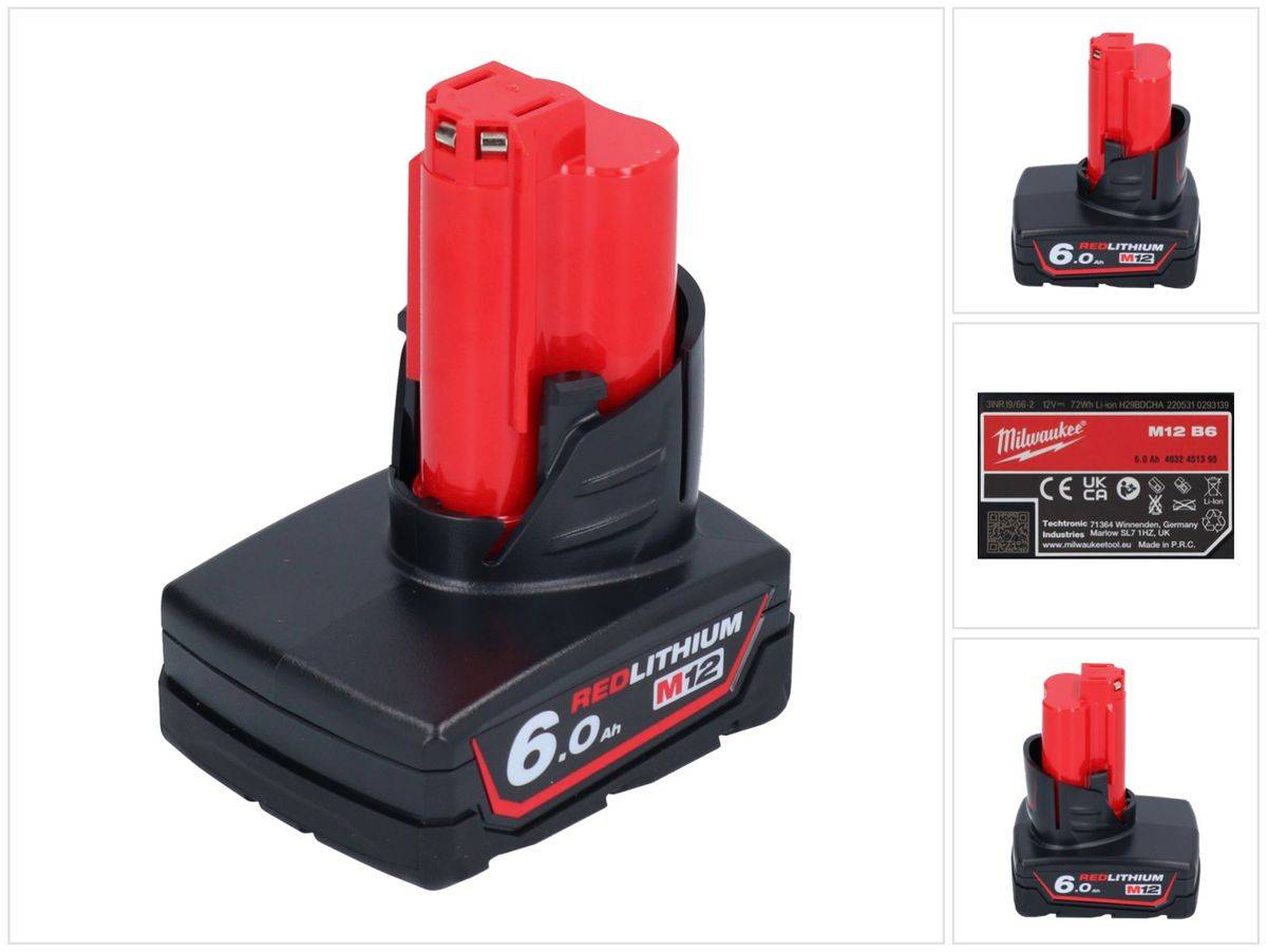 Milwaukee M12 B6 12 V 6,0 Ah / 6000 mAh Li-Ion Einschub Akku ( 4932451395 )