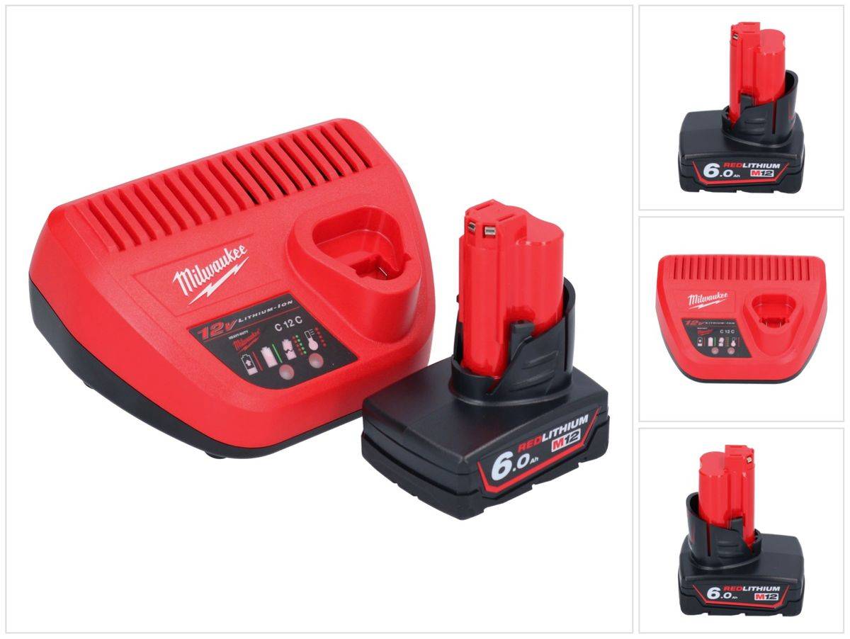 Milwaukee M12 NRG-601 Starter Set 1x 12 V 6,0 Ah Li-Ion Akku + C12 C Ladegerät