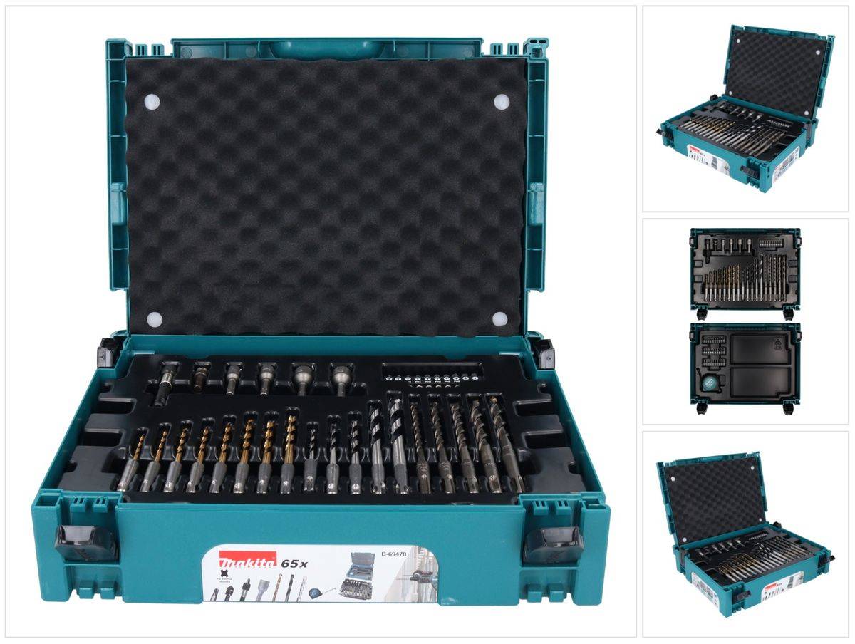 Makita SDS-plus Bit und Bohrer Set 65 tlg. + Makpac ( B-69478 ) für Holz / Stein / Metall