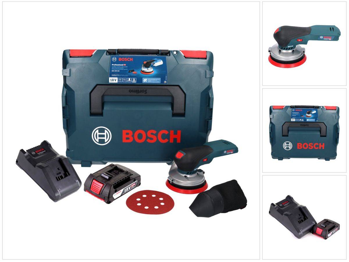 Bosch GEX 18V-125 Professional Akku Exzenterschleifer 18 V 125 mm Brushless + 1x Akku 2,0 Ah + Ladegerät + L-BOXX