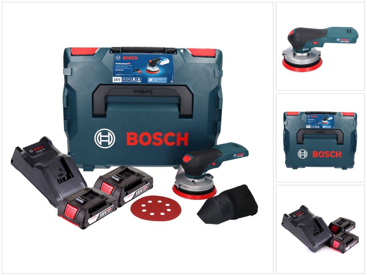 Bosch GEX 18V-125 Professional Akku Exzenterschleifer 18 V 125 mm Brushless + 2x Akku 2,0 Ah + Ladegerät + L-BOXX