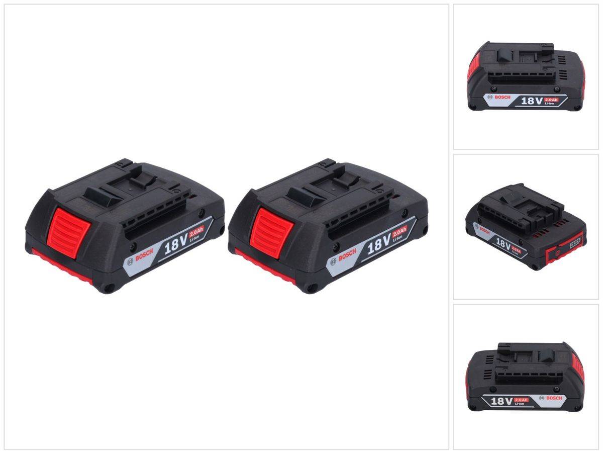 Bosch Akku Set 2x GBA 18 V 2,0 Ah / 2000 mAh Li-Ion Einschub Akku ( 2x 1600Z00036 )