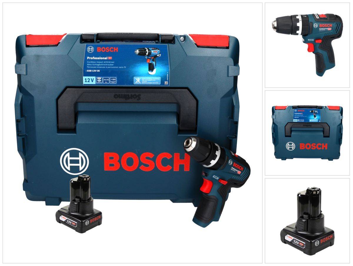 Bosch GSB 12V-35 Professional Akku Schlagbohrschrauber 12 V 35 Nm Brushless + 1x Akku 6,0 Ah + L-Boxx - ohne Ladegerät