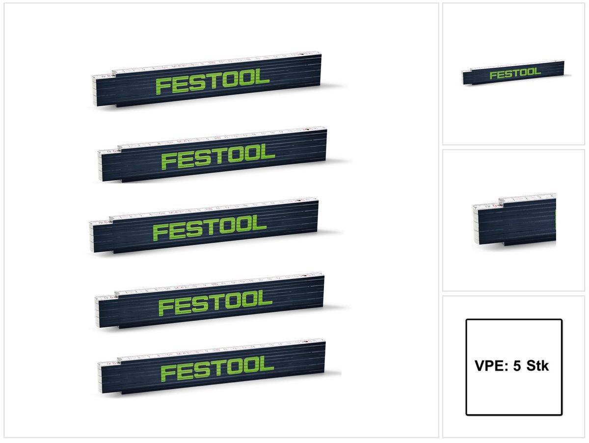 5x Festool Meterstab Zollstock Holzgliedermaßstab 2 m 10 Glieder ( 201464 )