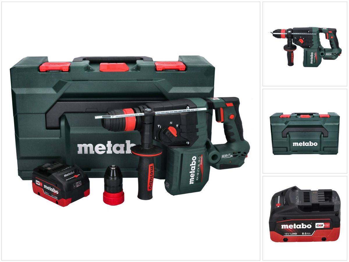 Metabo KH 18 LTX BL 28 Q Akku Bohrhammer 18 V 3 J SDS plus Brushless + 1x Akku 8,0 Ah + metaBOX - ohne Ladegerät