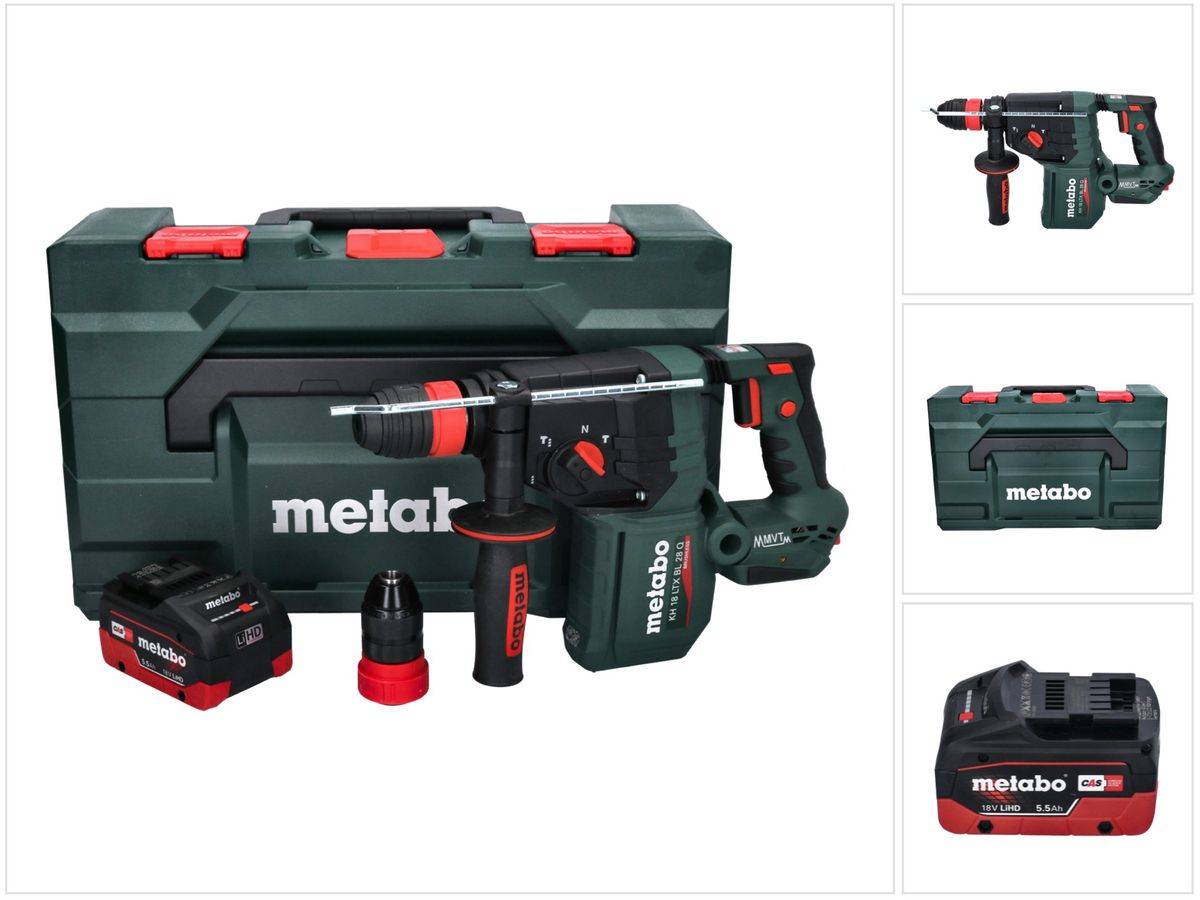 Metabo KH 18 LTX BL 28 Q Akku Bohrhammer 18 V 3 J SDS plus Brushless + 1x Akku 5,5 Ah + metaBOX - ohne Ladegerät
