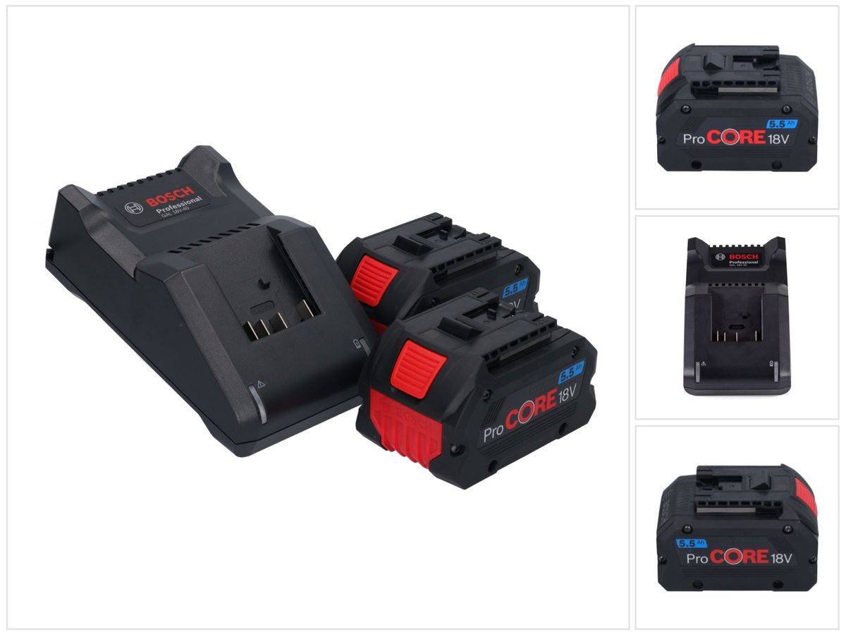 Bosch Starter Set 2x ProCORE 18 V 5,5 Ah Professional Akku ( 2x 1600A02149 ) + GAL 18V-40 Ladegerät ( 1600A019RJ )