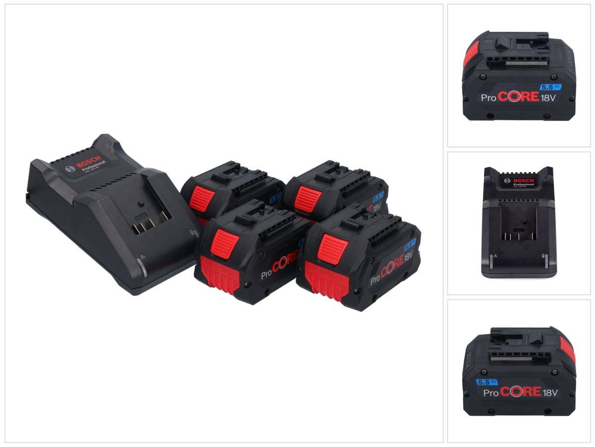 Bosch Starter Set 4x ProCORE 18 V 5,5 Ah Professional Akku ( 4x 1600A02149 ) + GAL 18V-40 Ladegerät ( 1600A019RJ )
