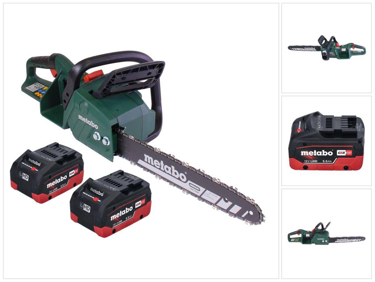 Metabo MS 36-18 LTX BL 40 Akku Kettensäge 36 V ( 2x 18 V ) 40 cm 22 m/s Brushless + 2x Akku 5,5 Ah - ohne Ladegerät