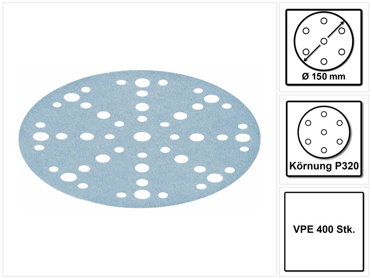 Festool STF D150/48 Schleifscheiben Granat P320 150 mm 400 Stk. ( 4x 575170 ) für RO 150, ES 150, ETS 150, ETS EC 150, LEX 150, WTS 150, HSK-D 150