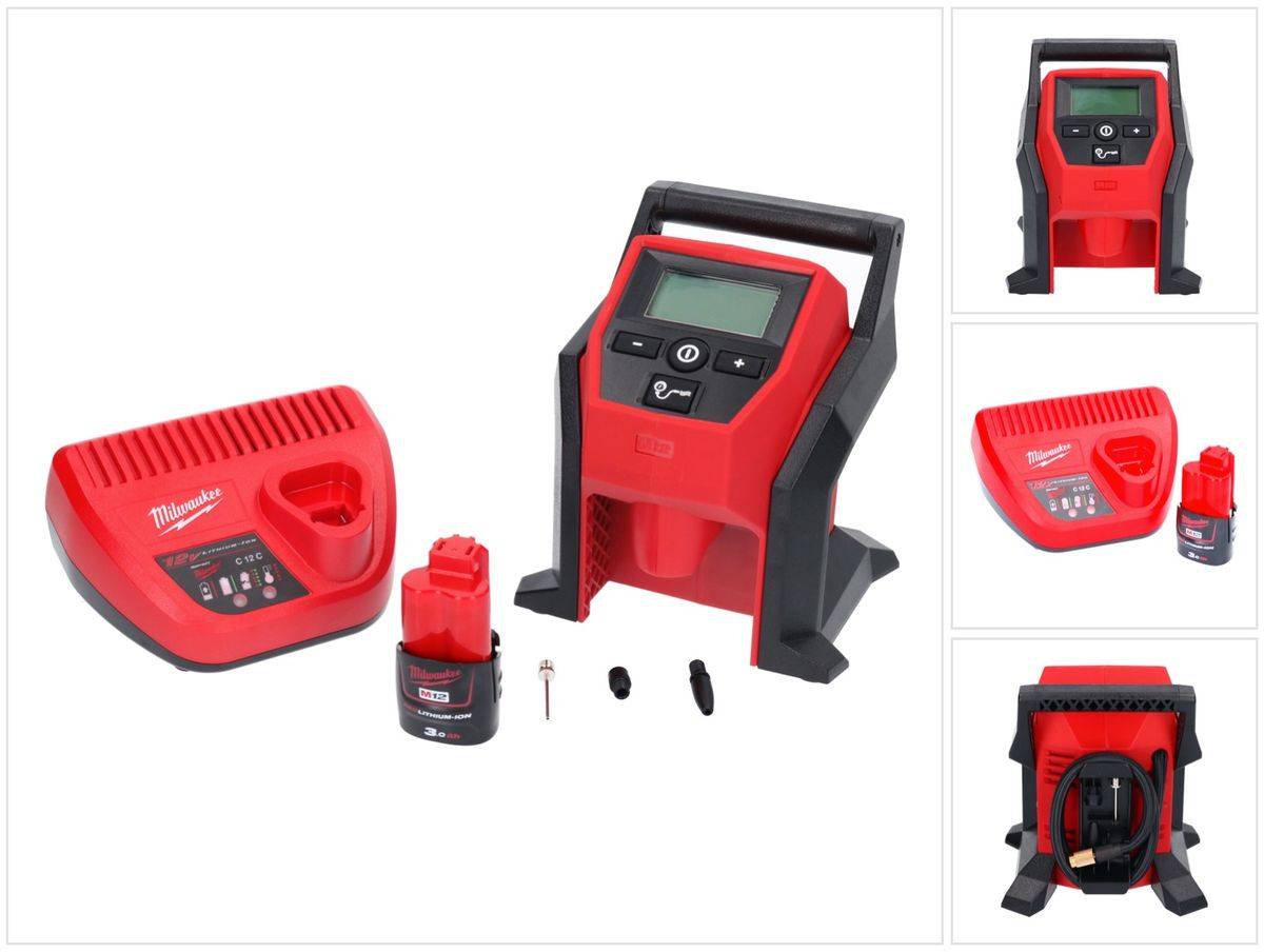 Milwaukee M12 BI-301C Akku Kompressor 12 V + 1x Akku 3,0 Ah + Ladegerät
