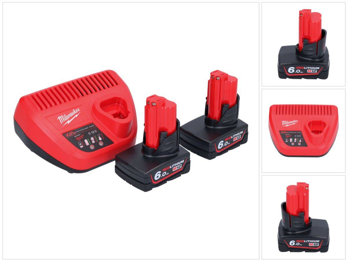 Milwaukee M12 NRG-602 Starter Set 2x 12 V 6,0 Ah ( 4933451903 ) Li-Ion Akku + C12 C Ladegerät