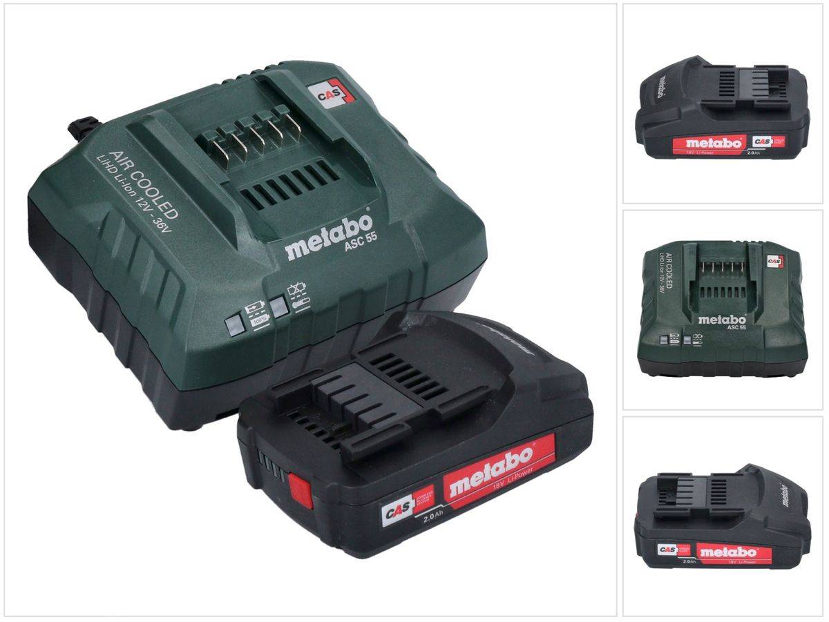 Metabo Basic Set 1x Li-Power Akkupack 18 V 2,0 Ah CAS Li-Ion Akku ( 625596000 ) + ASC 55 Ladegerät AIR COOLED 12 - 36 V ( 627044000 )