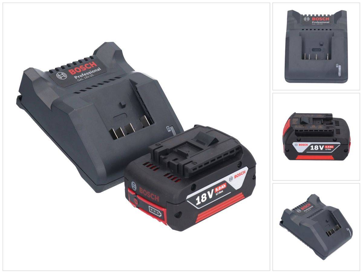 Bosch GAL 18V-20 Akku Ladegerät 10,8 - 18 V 2 A ( 2607226281 ) + 1x GBA 18 V 5,0 Ah Akku ( 2607337069 )