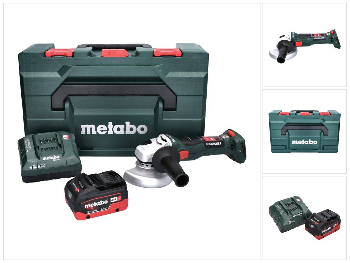 Metabo W 18 LT BL 11-125 Akku Winkelschleifer 18 V 125 mm Brushless + 1x Akku 5,5 Ah + Ladegerät + metaBOX