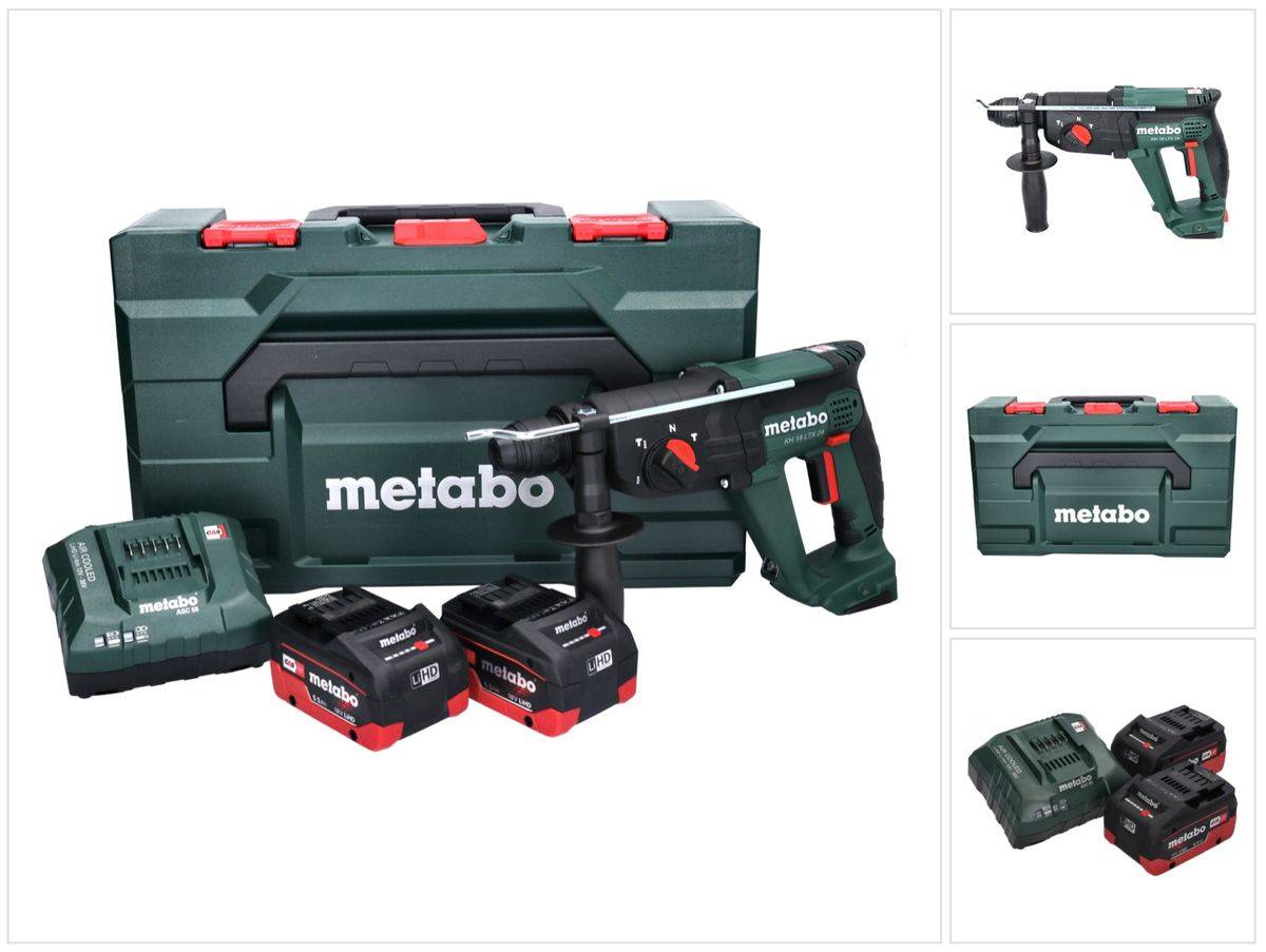 Metabo KH 18 LTX 24 Akku Kombihammer 18 V 2,1 J SDS plus + 2x Akku 5,5 Ah + Ladegerät + metaBOX