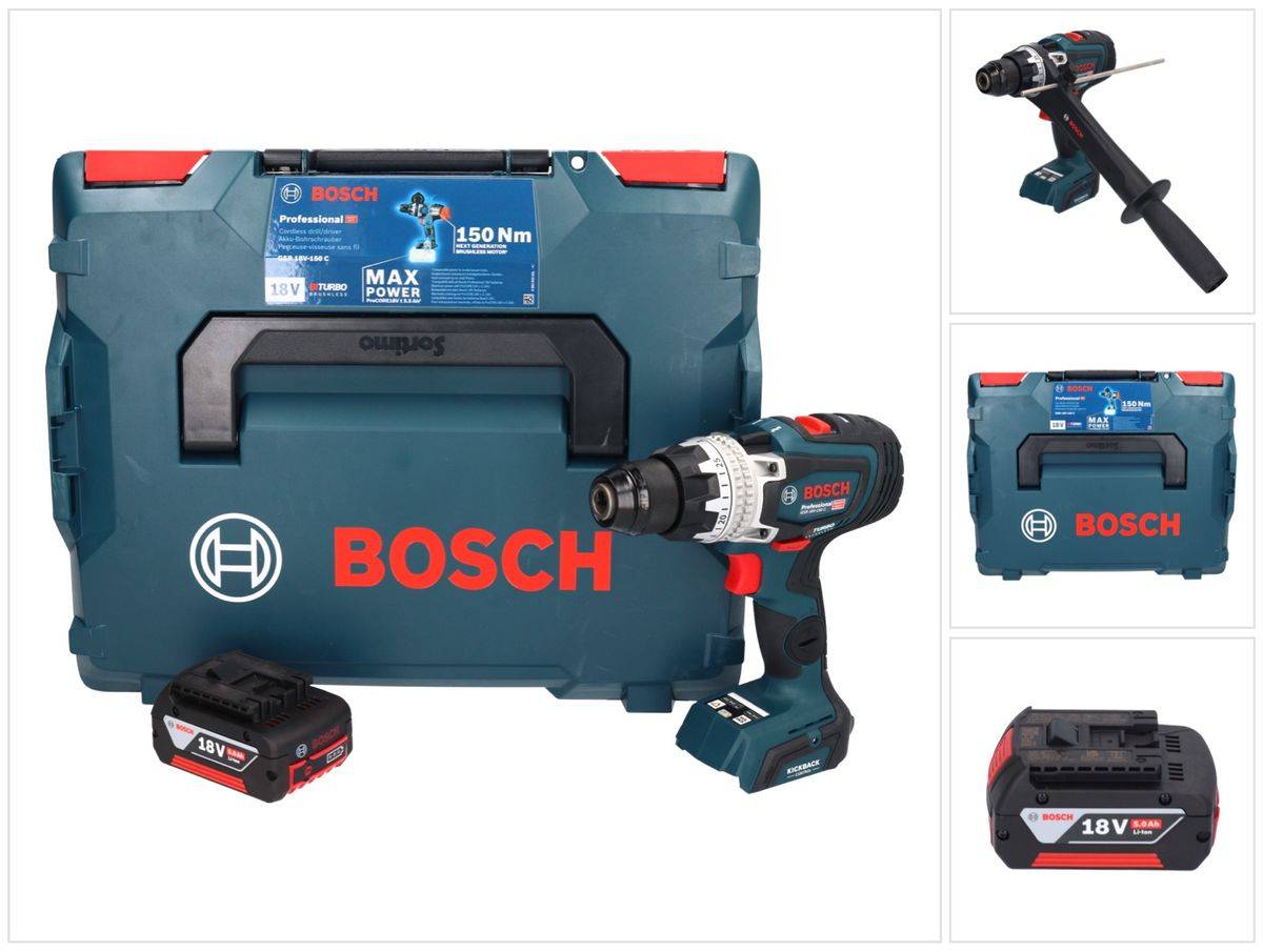 Bosch GSR 18V-150 C Professional Akku Bohrschrauber 18 V 150 Nm Biturbo Brushless + 1x Akku 5,0 Ah + L-Boxx - ohne Ladegerät