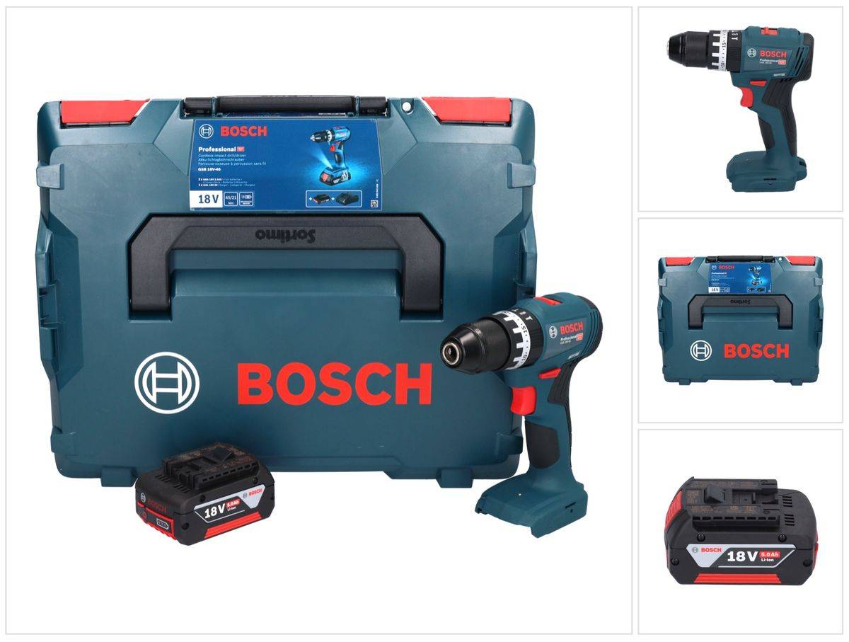 Bosch GSB 18V-45 Akku Schlagbohrschrauber 18 V 45 Nm Brushless + 1x Akku 5,0 Ah + L-Boxx - ohne Ladegerät