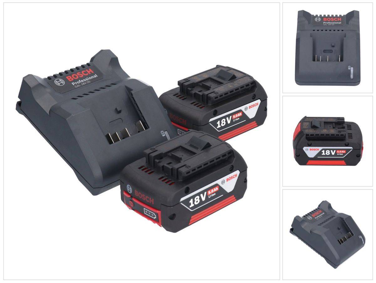 Bosch GAL 18V-20 Akku Ladegerät 10,8 - 18 V 2 A ( 2607226281 ) + 2x GBA 18 V 5,0 Ah Akku ( 2x 2607337069 )