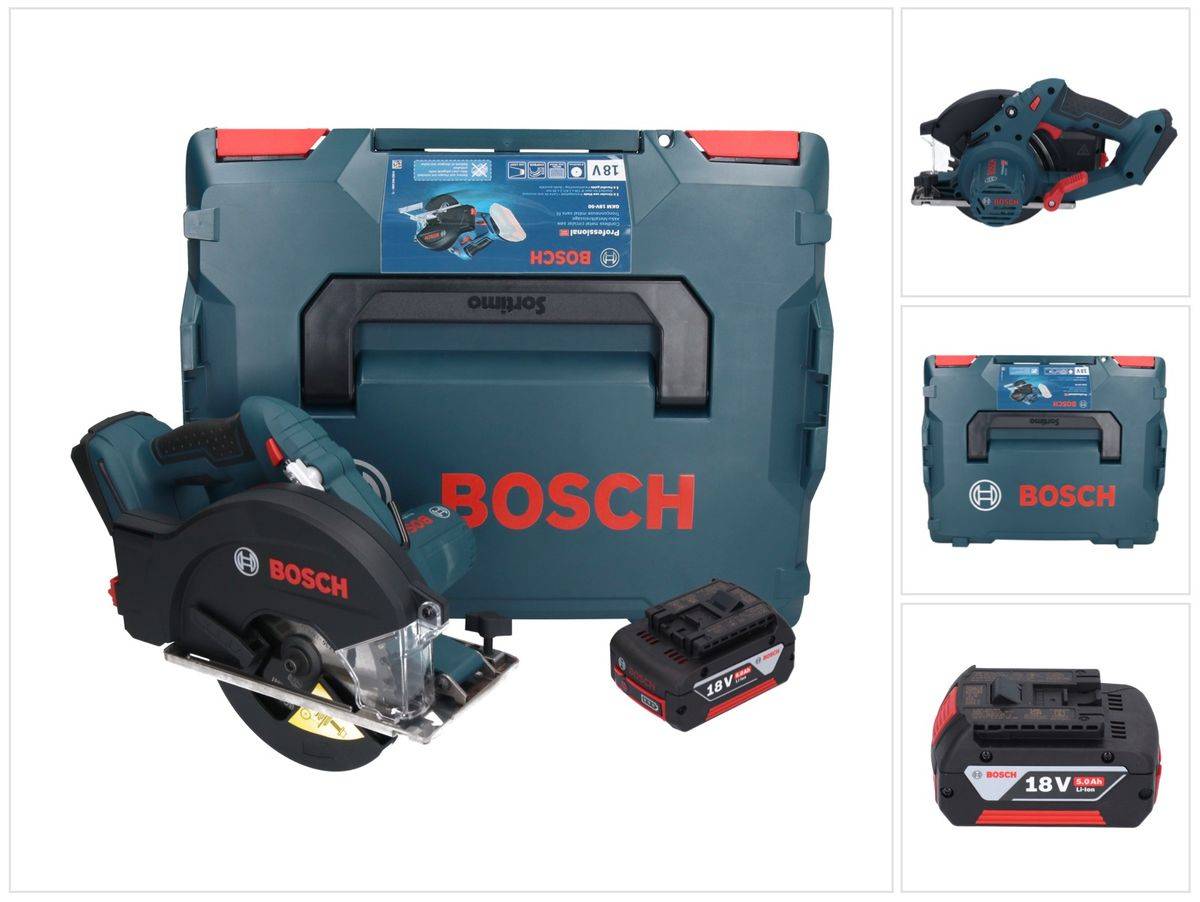 Bosch GKM 18V-50 Professional Akku Metall Handkreissäge 18 V 136 mm Brushless + 1x Akku 5,0 Ah + L-Boxx - ohne Ladegerät