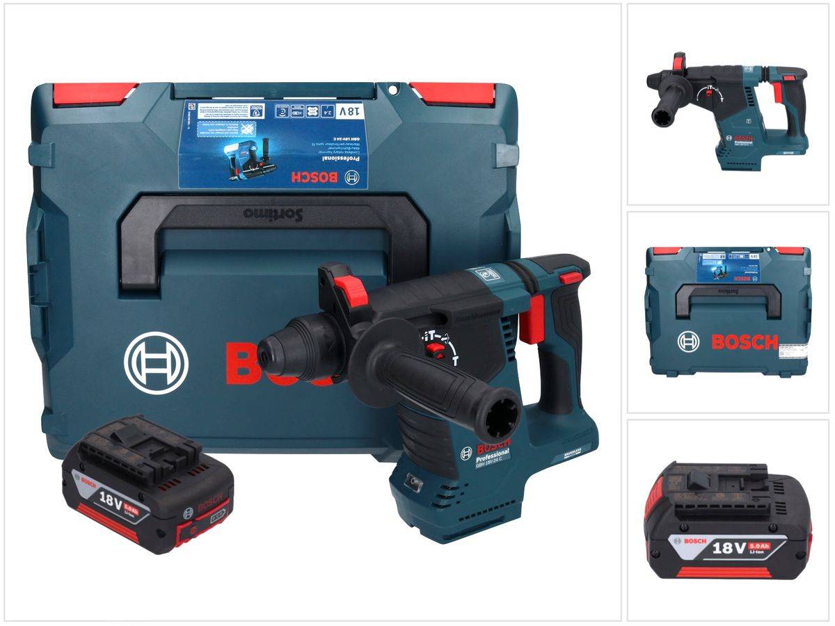 Bosch GBH 18V-24 C Professional Akku Bohrhammer 18 V 2,4 J Brushless SDS plus + 1x Akku 5,0 Ah + L-BOXX - ohne Ladegerät