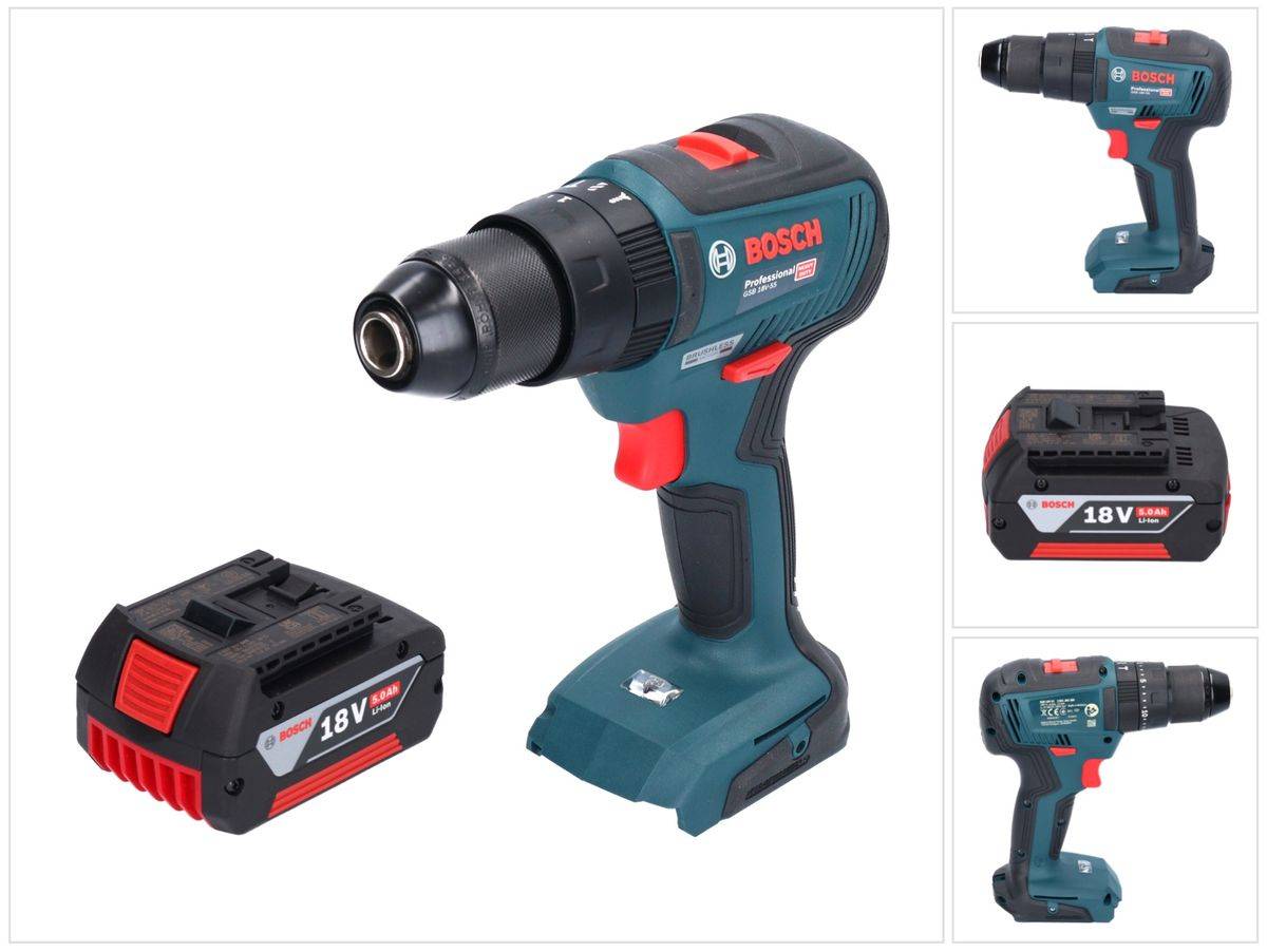 Bosch GSB 18V-55 Professional Akku Schlagbohrschrauber 18 V 55 Nm Brushless + 1x Akku 5,0 Ah - ohne Ladegerät