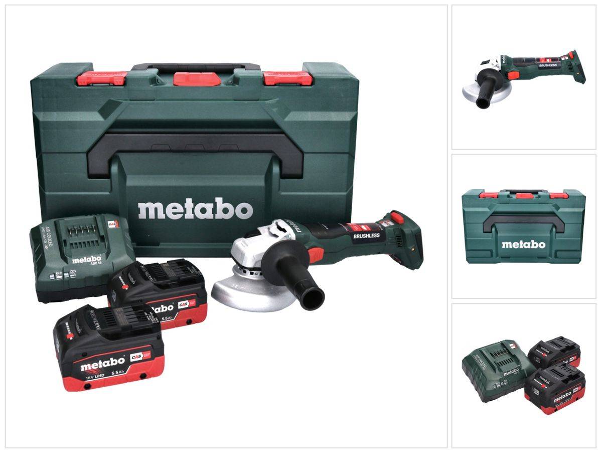 Metabo W 18 LT BL 11-125 Akku Winkelschleifer 18 V 125 mm ( 613052840 ) Brushless + 2x Akku 5,5 Ah + Ladegerät + metaBOX