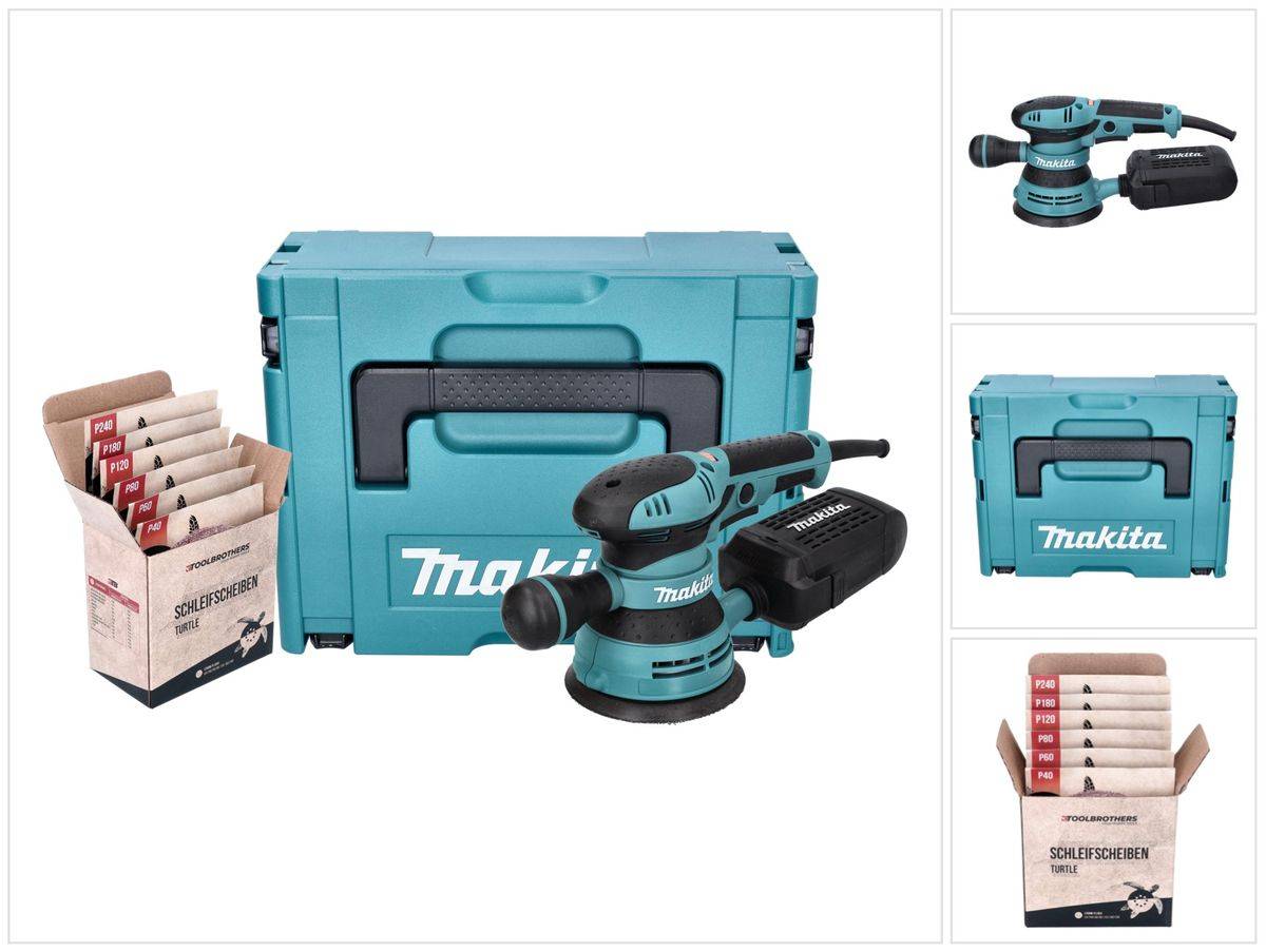 Makita BO 5041 J Exzenterschleifer Schleifmaschine 300 W 125 mm + Toolbrothers TURTLE Schleifset + Makpac