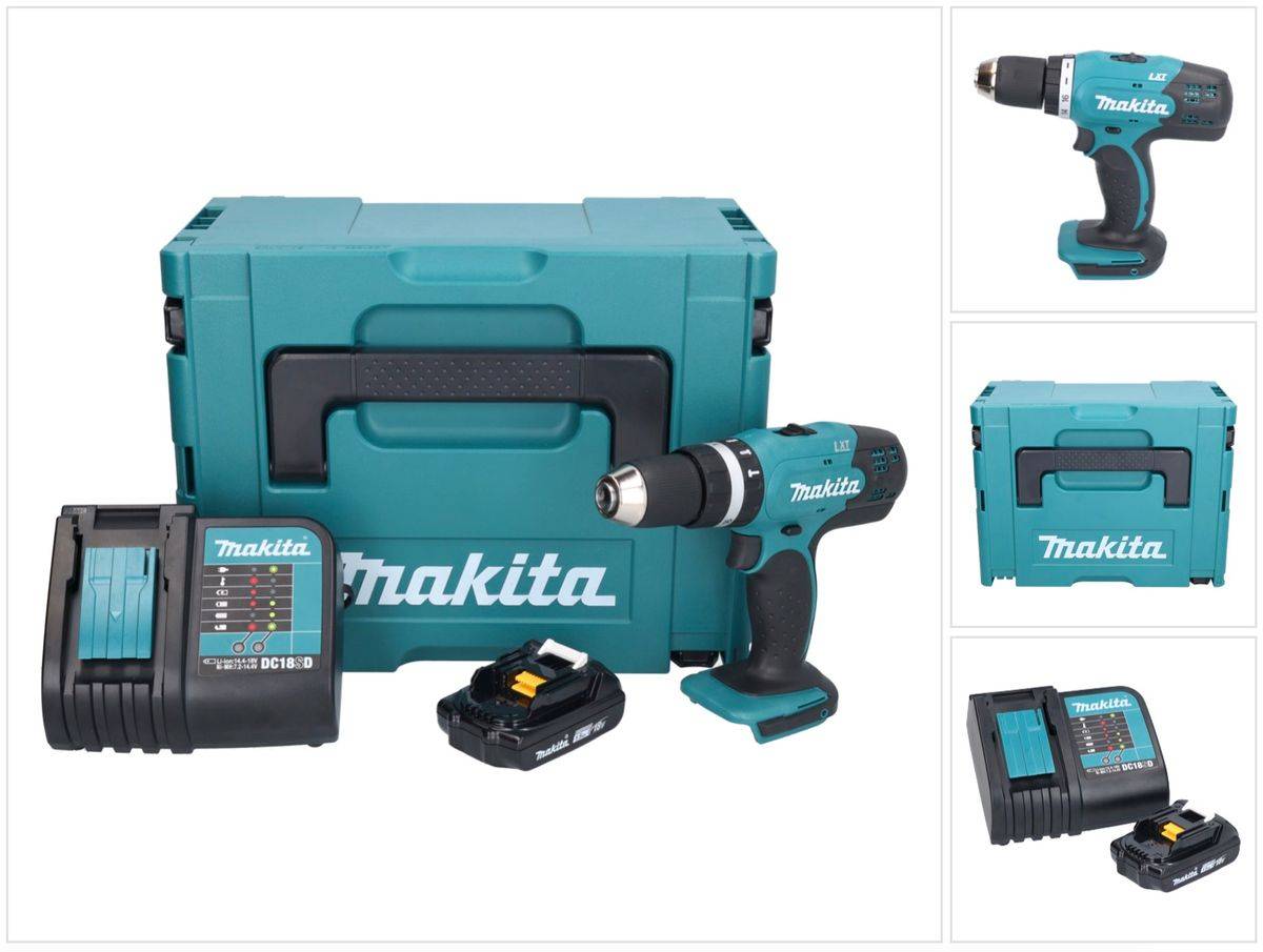 Makita DHP 453 SY1J Akku Schlagbohrschrauber 18 V 42 Nm + 1x Akku 1,5 Ah + Ladegerät + Makpac