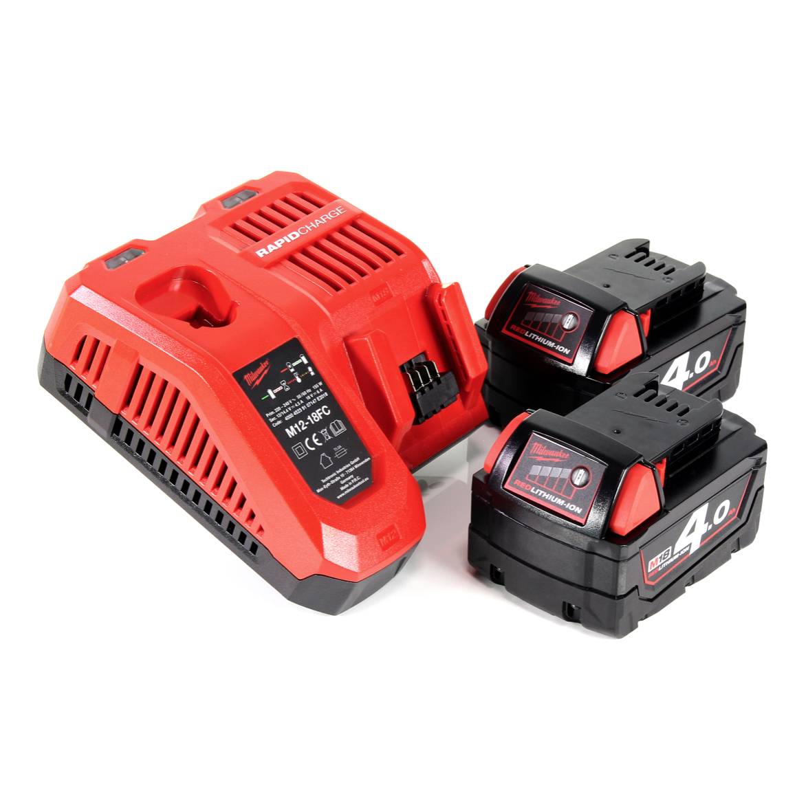 Milwaukee Akku Starter 18V Set mit 2x M18 B4 Akku 4,0Ah + M12-18FC Ladegerät ( 4933459215 )