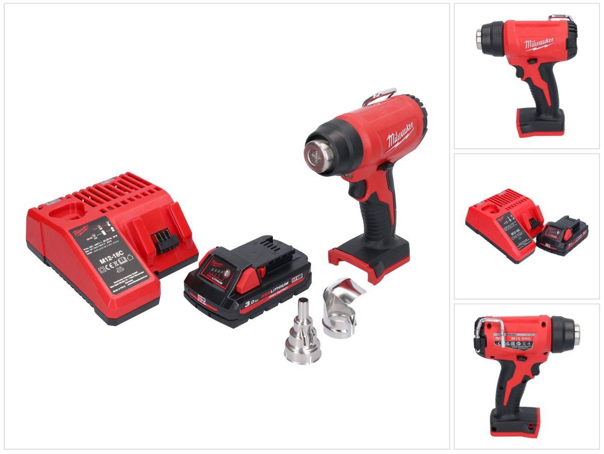 Milwaukee M18 BHG-301 Akku Heißluftgebläse 18 V 470 °C + 1x Akku 3,0 Ah + Ladegerät