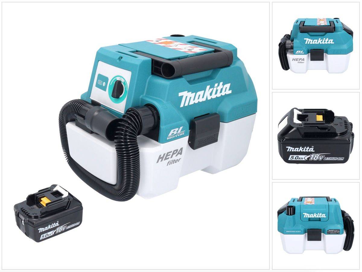 Makita DVC 750 LT1 Akku Staubsauger LXT 18 V 67 mbar 7,5 l Brushless + 1x Akku 5,0 Ah - ohne Ladegerät
