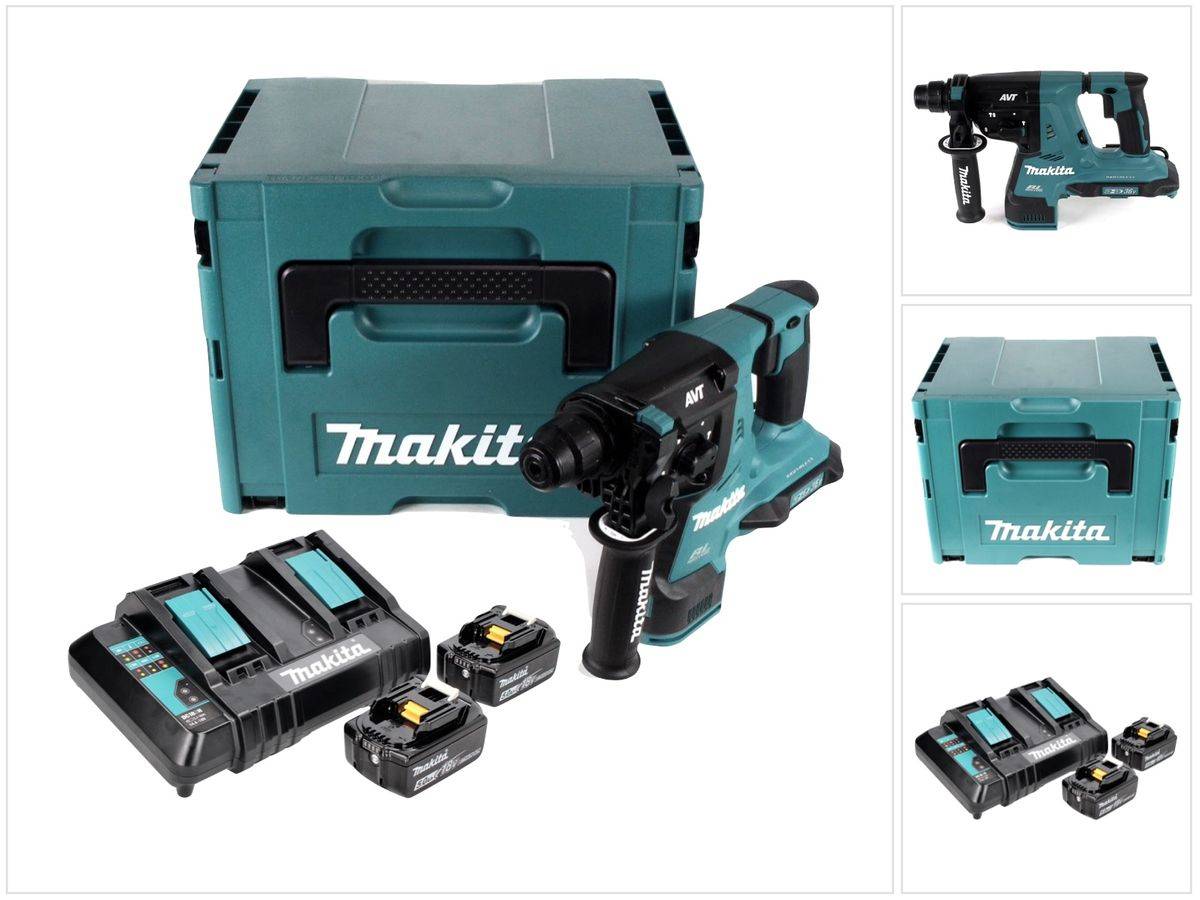 Makita DHR 280 CTJ Akku Bohrhammer 36 V ( 2x 18 V ) 2,8 J SDS-plus Brushless+ 2x Akku 5,0 Ah + Doppelladegerät + Makpac