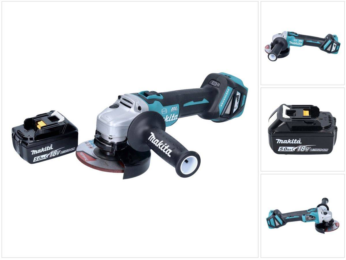 Makita DGA 513 T1 Akku Winkelschleifer 18 V 125 mm Brushless + 1x Akku 5,0 Ah - ohne Ladegerät