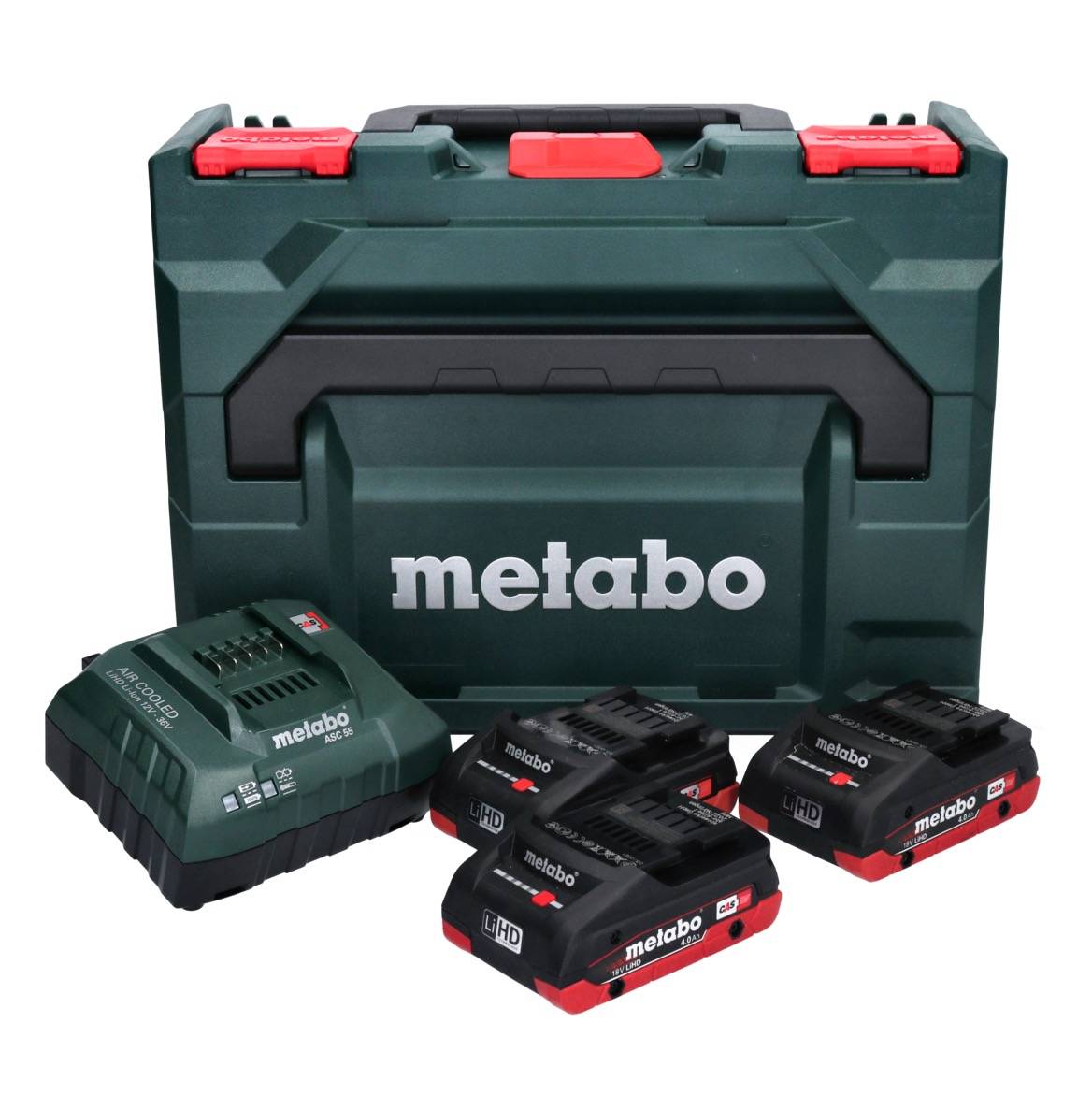 Metabo Basis Set 3x LiHD Akkupack 18 V 4,0 Ah Li-Ion Akku CAS System ( 685133000 ) + ASC 55 Ladegerät AIR COOLED + metaBOX