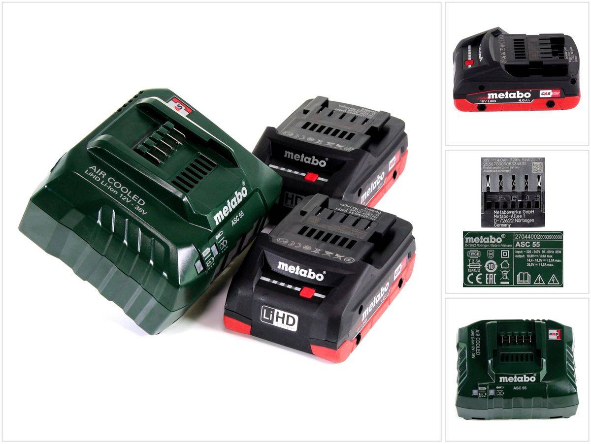 Metabo Akku Basis Set 18V mit 2x Akku LiHD 4,0Ah + Ladegerät ASC 55 ( 685163380 )