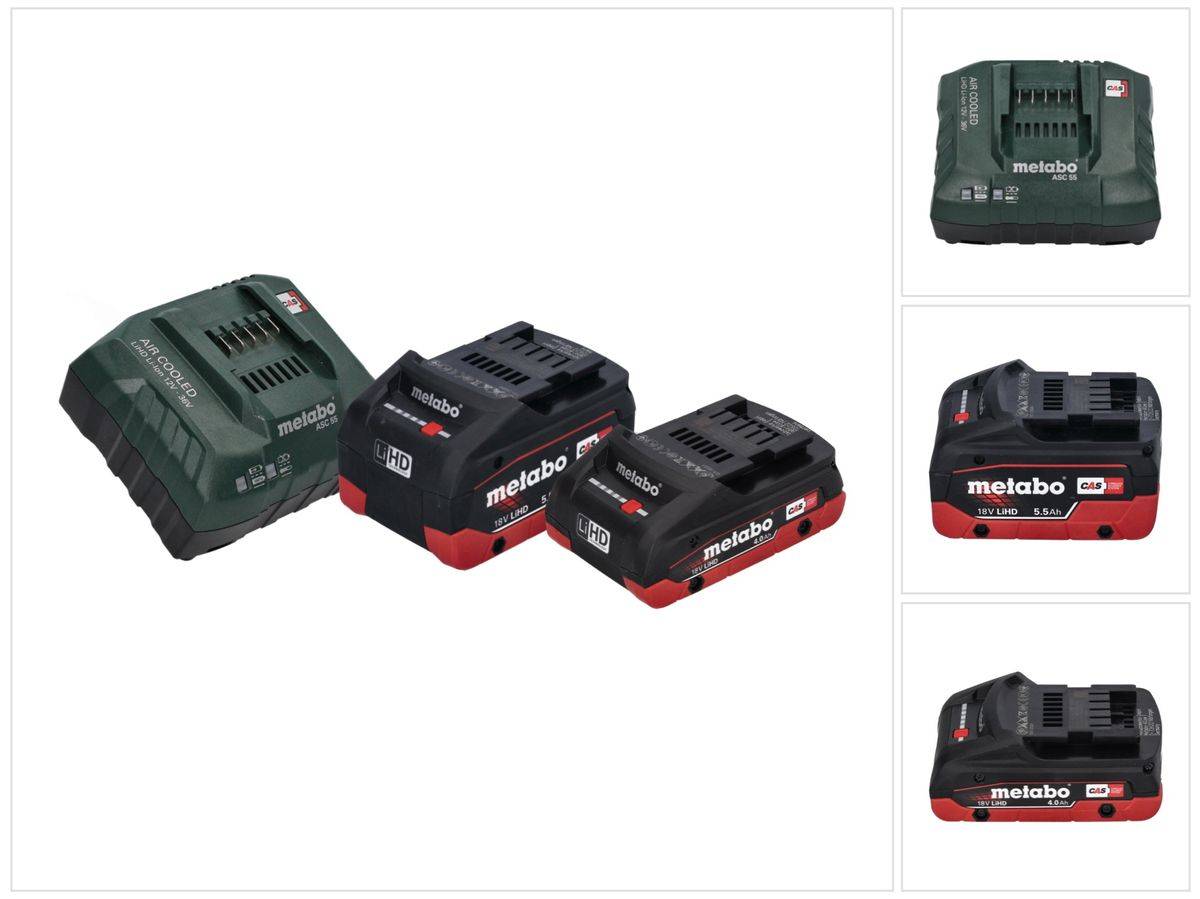 Metabo Basis Set 1x LiHD Akku 4,0 Ah 18 V CAS Li-Ion Akku + 1x LiHD Akku 5,5 Ah + Ladegerät ASC 55 ( 685160000 )