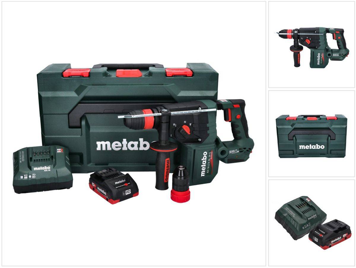 Metabo KH 18 LTX BL 28 Q Akku Bohrhammer 18 V 3 J SDS plus Brushless + 1x Akku 4,0 Ah + Ladegerät + metaBOX