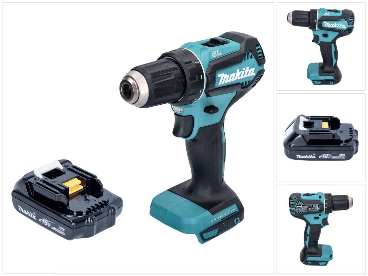 Makita DDF 485 Y1 Akku Bohrschrauber 18 V 50 Nm Brushless + 1x Akku 1,5 Ah - ohne Ladegerät