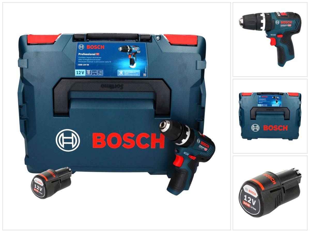 Bosch GSB 12V-35 Professional Akku Schlagbohrschrauber 12 V 35 Nm Brushless + 1x Akku 3,0 Ah + L-Boxx - ohne Ladegerät