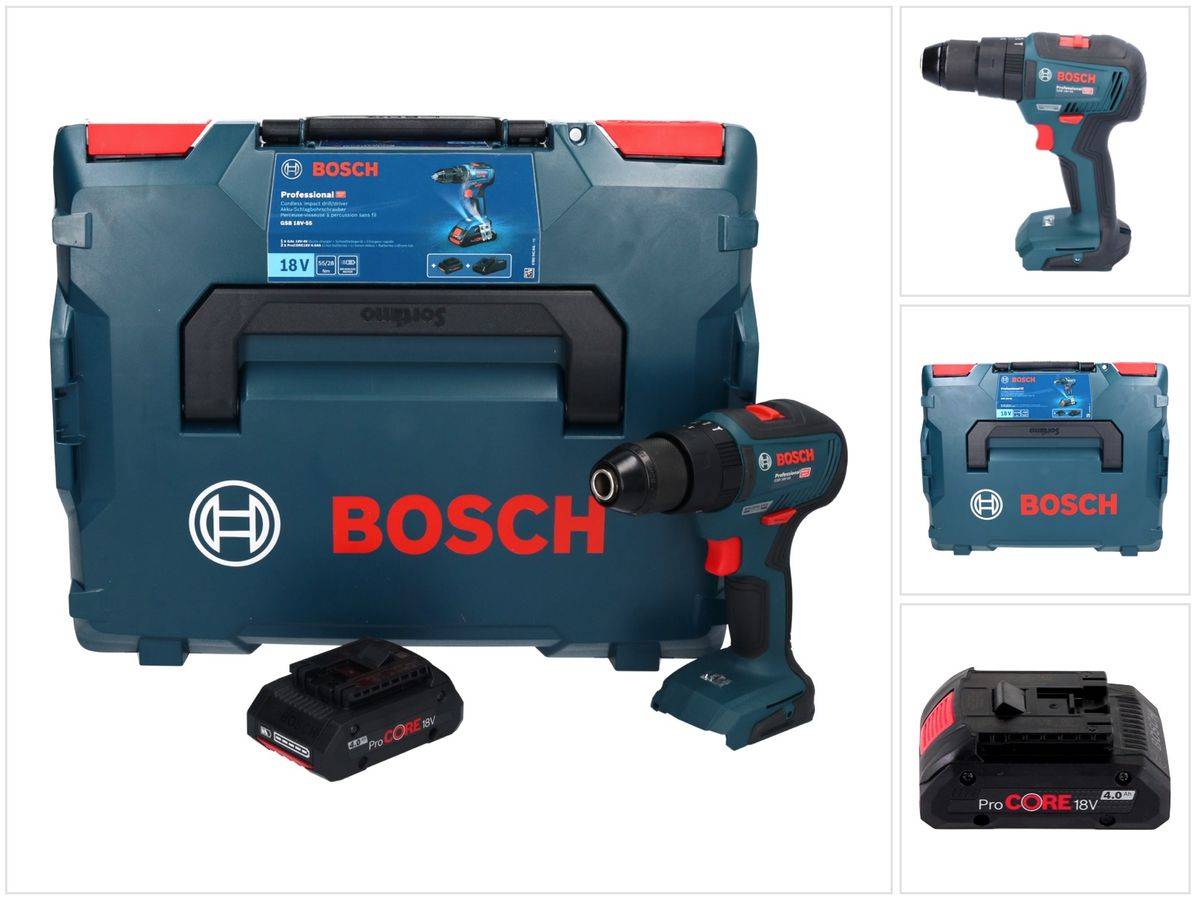 Bosch GSB 18V-55 Professional Akku Schlagbohrschrauber 18 V 55 Nm Brushless + 1x ProCORE Akku 4,0 Ah + L-Boxx - ohne Ladegerät