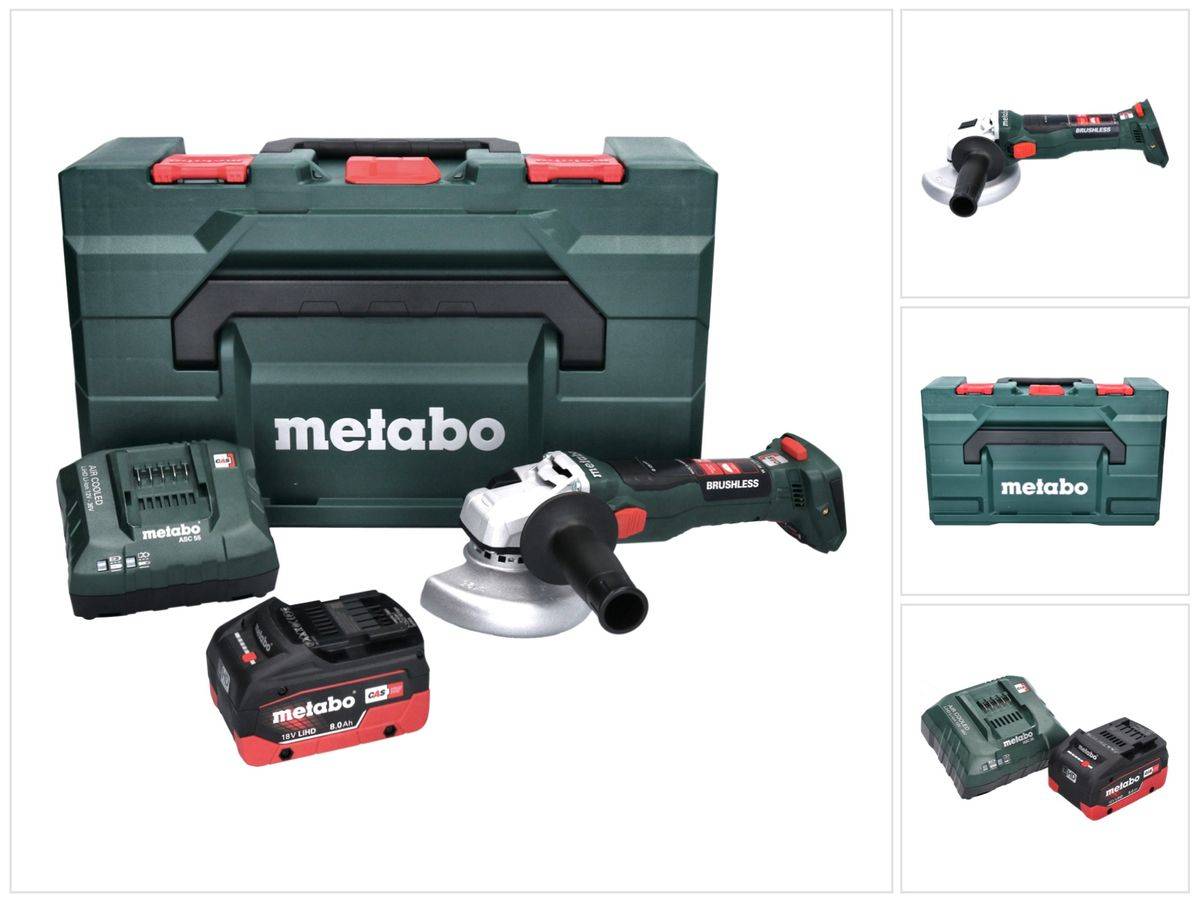 Metabo W 18 LT BL 11-125 Akku Winkelschleifer 18 V 125 mm Brushless + 1x Akku 8,0 Ah + Ladegerät + metaBOX