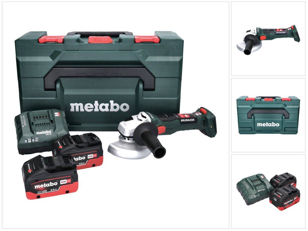Metabo W 18 LT BL 11-125 Akku Winkelschleifer 18 V 125 mm Brushless + 2x Akku 8,0 Ah + Ladegerät + metaBOX