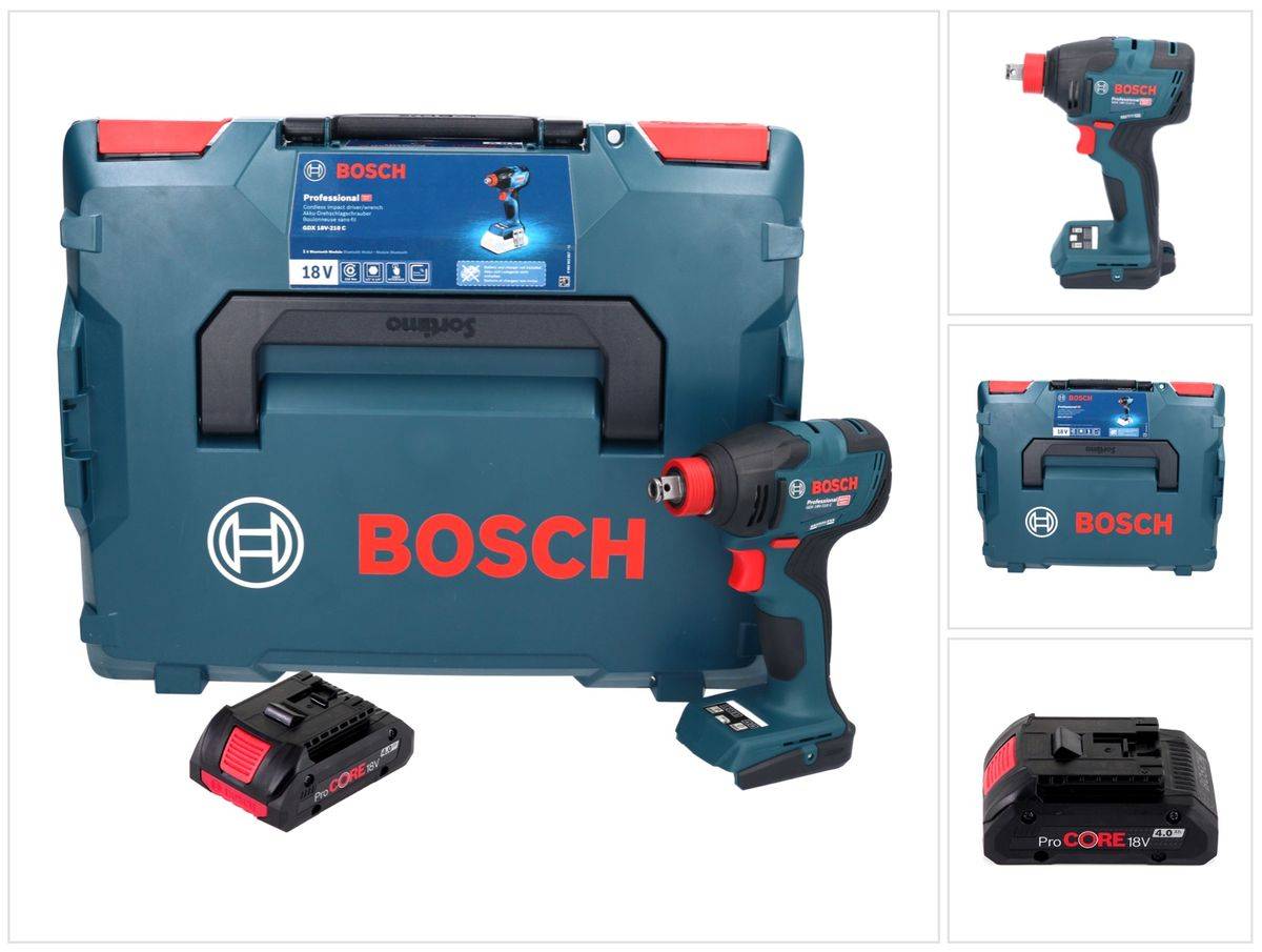 Bosch GDX 18V-210 C Professional Akku Drehschlagschrauber 18 V 210 Nm Brushless + 1x ProCORE Akku 4,0 Ah + Connectivity Modul + L-Boxx - ohne