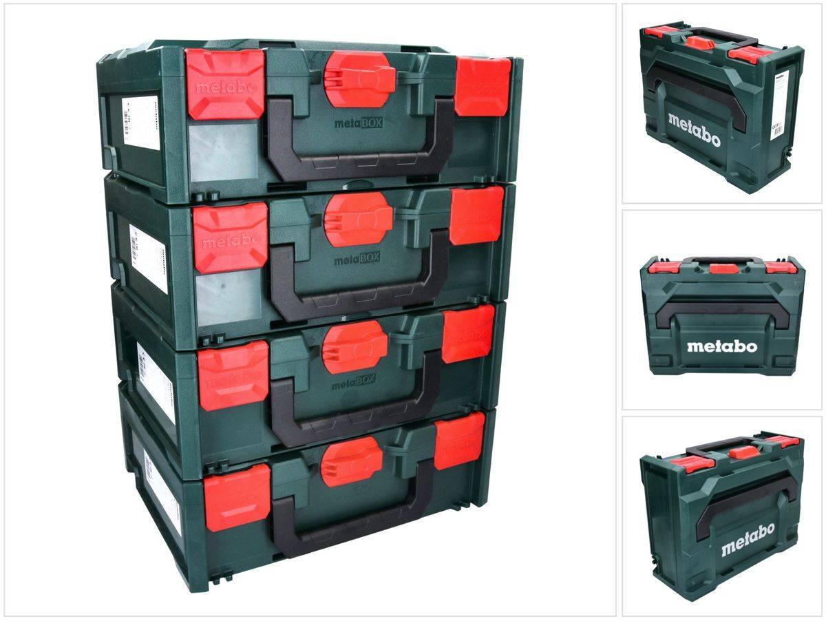 Metabo metaBOX 145 Set 4x System Werkzeug Koffer Stapelbar 396 x 296 x 145 mm - ohne Einlage