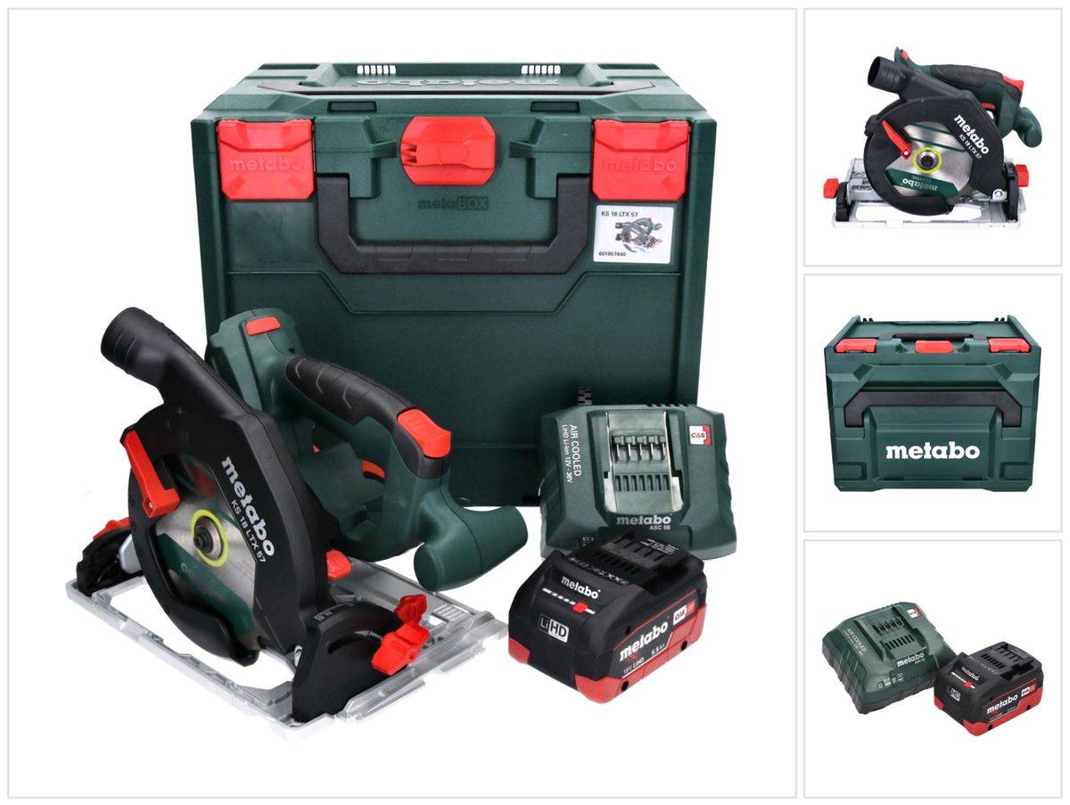 Metabo KS 18 LTX 57 Akku Handkreissäge 18 V 165 mm + 1x Akku 5,5 Ah + Ladegerät + metaBOX