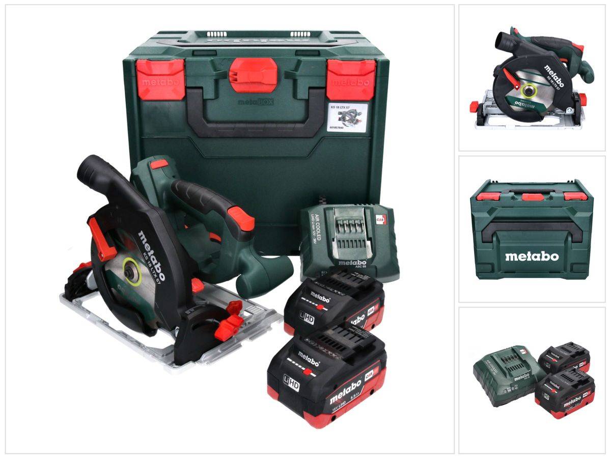 Metabo KS 18 LTX 57 Akku Handkreissäge 18 V 165 mm + 2x Akku 5,5 Ah + Ladegerät + metaBOX