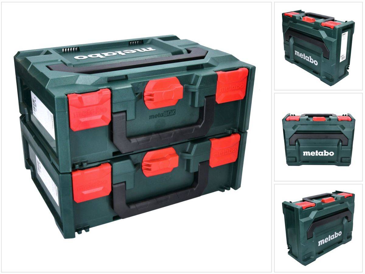Metabo metaBOX 145 Set 2x System Werkzeug Koffer Stapelbar 396 x 296 x 145 mm + 2x Universaleinlage