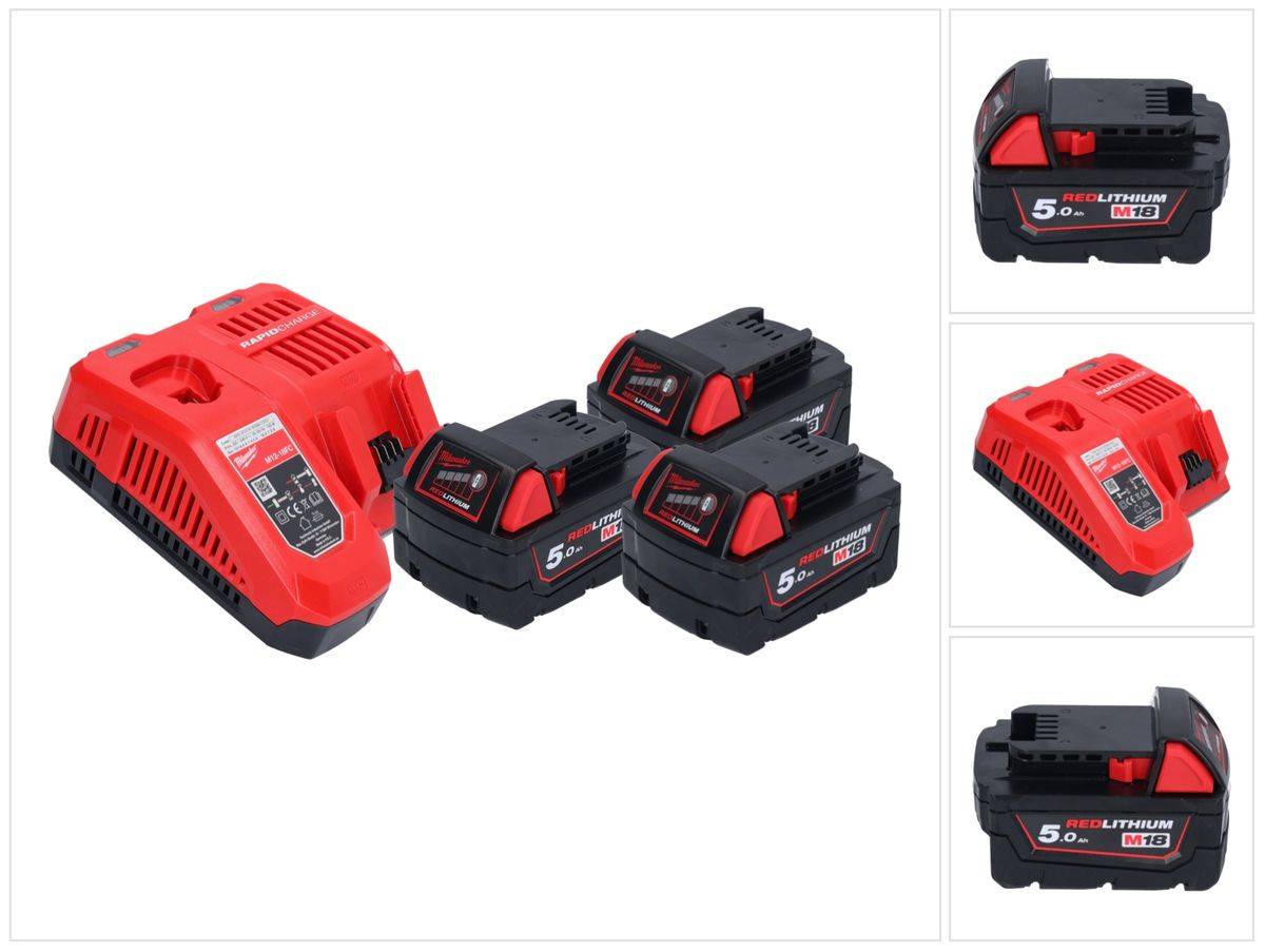 Milwaukee M18 NRG-503 Akku Starter Set 18 V + 3x M18 B5 Akku 5,0 Ah + M12-18 FC Ladegerät ( 4933451423 )