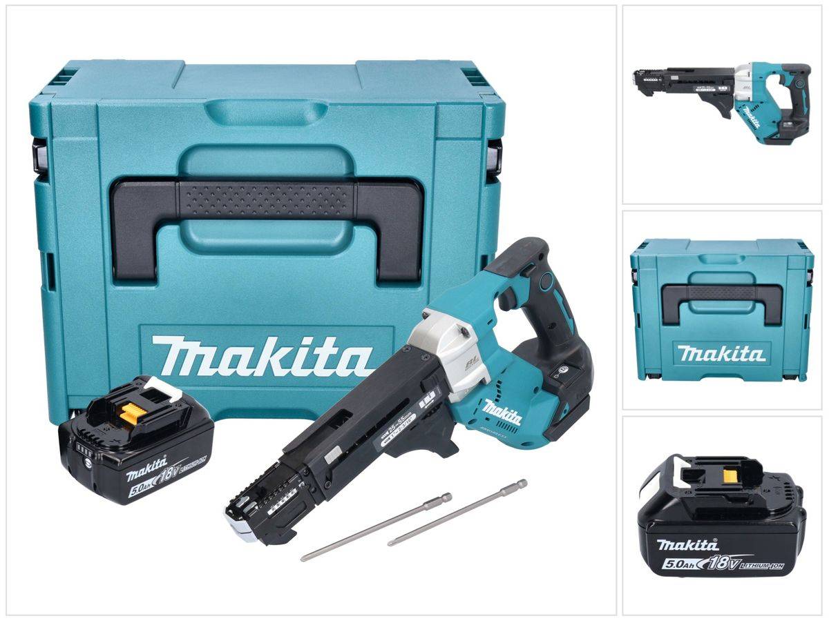 Makita DFR 551 T1J Akku Magazinschrauber 18 V 25 - 55 mm Brushless + 1x Akku 5,0 Ah + Makpac - ohne Ladegerät